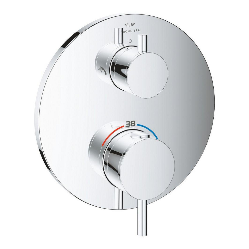Thermostatic shower mixer for 2 outlets with integrated shut off/diverter valve