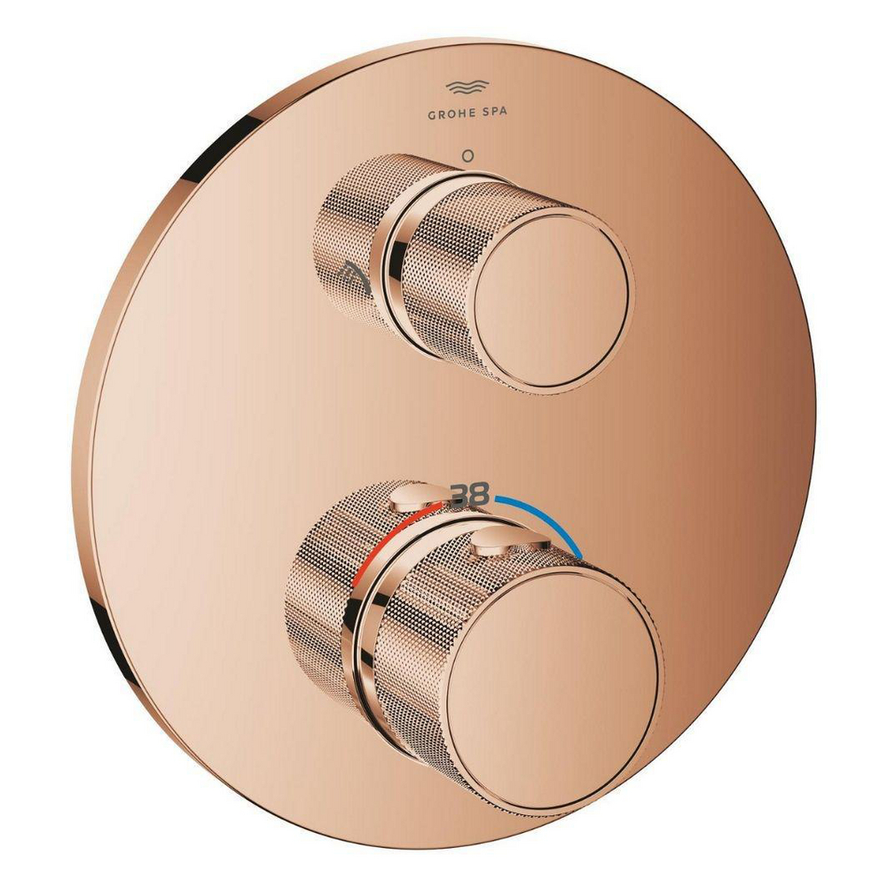 Thermostatic shower mixer for 2 outlets with integrated shut off/diverter valve with knob