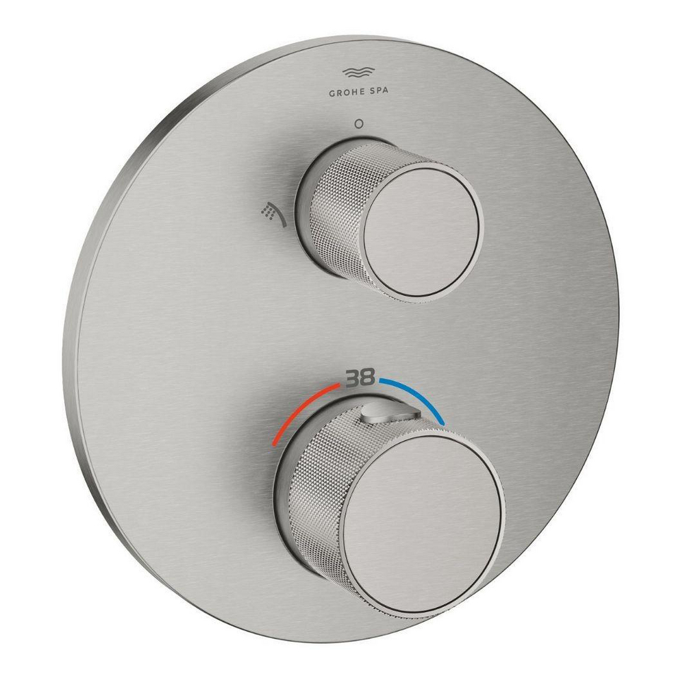 Thermostatic shower mixer for 2 outlets with integrated shut off/diverter valve with knob