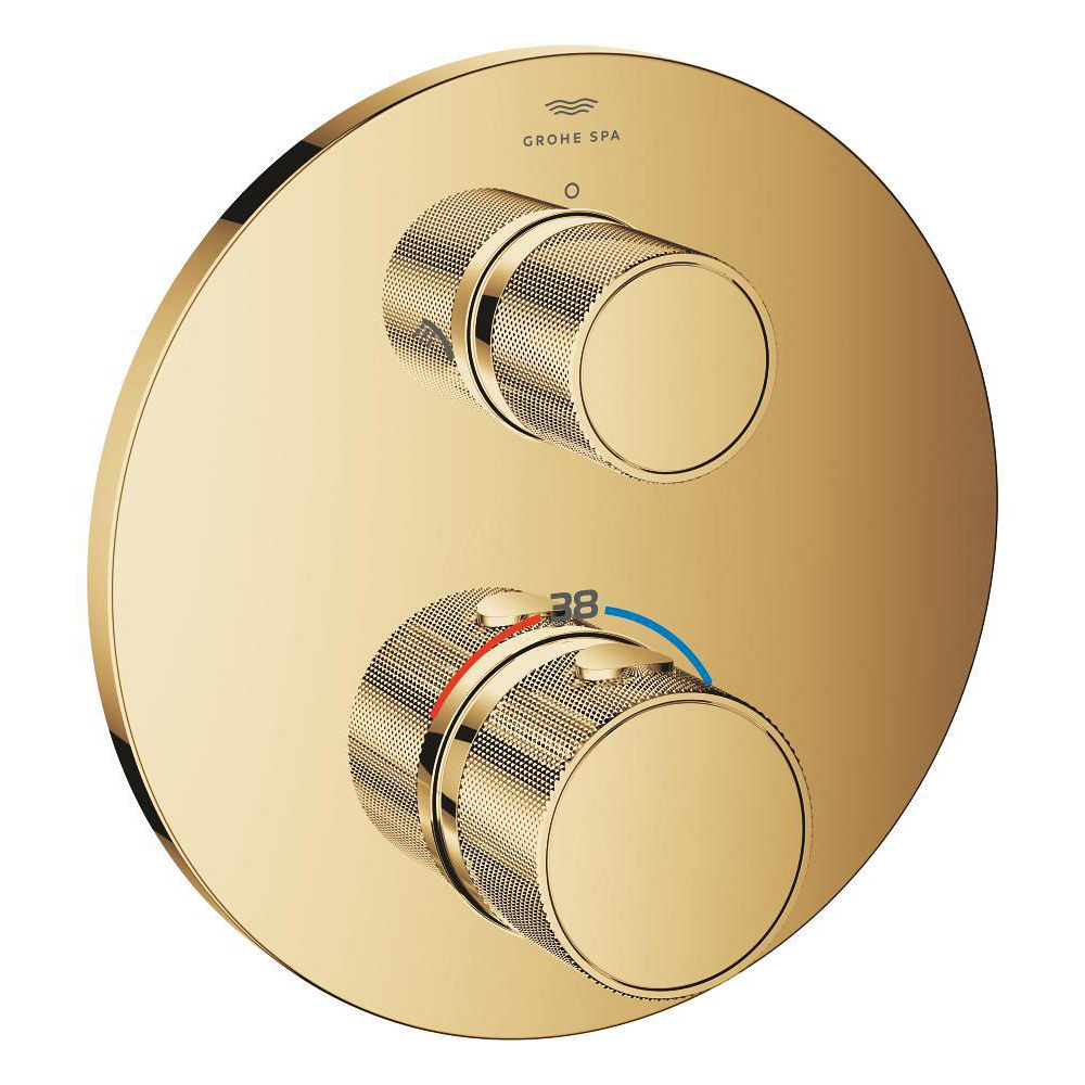Thermostatic shower mixer for 2 outlets with integrated shut off/diverter valve with knob