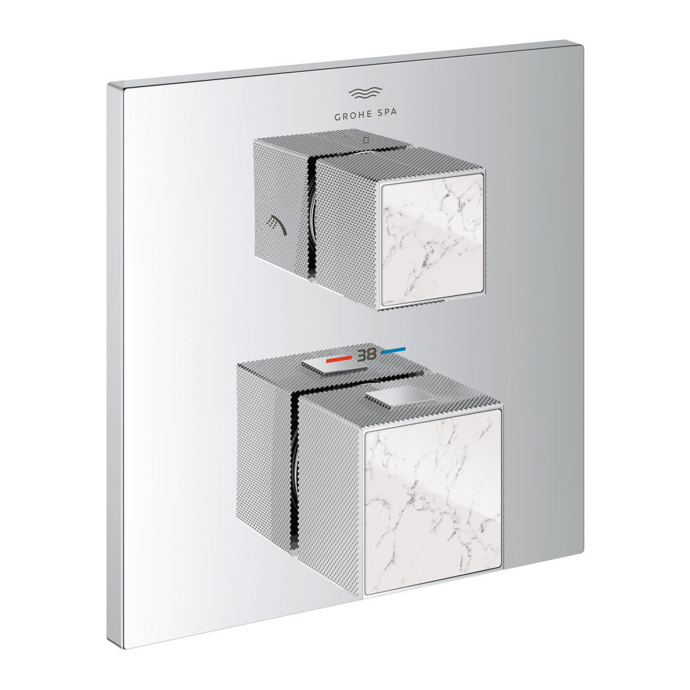 Thermostatic shower mixer for 2 outlets with integrated shut off/diverter valve