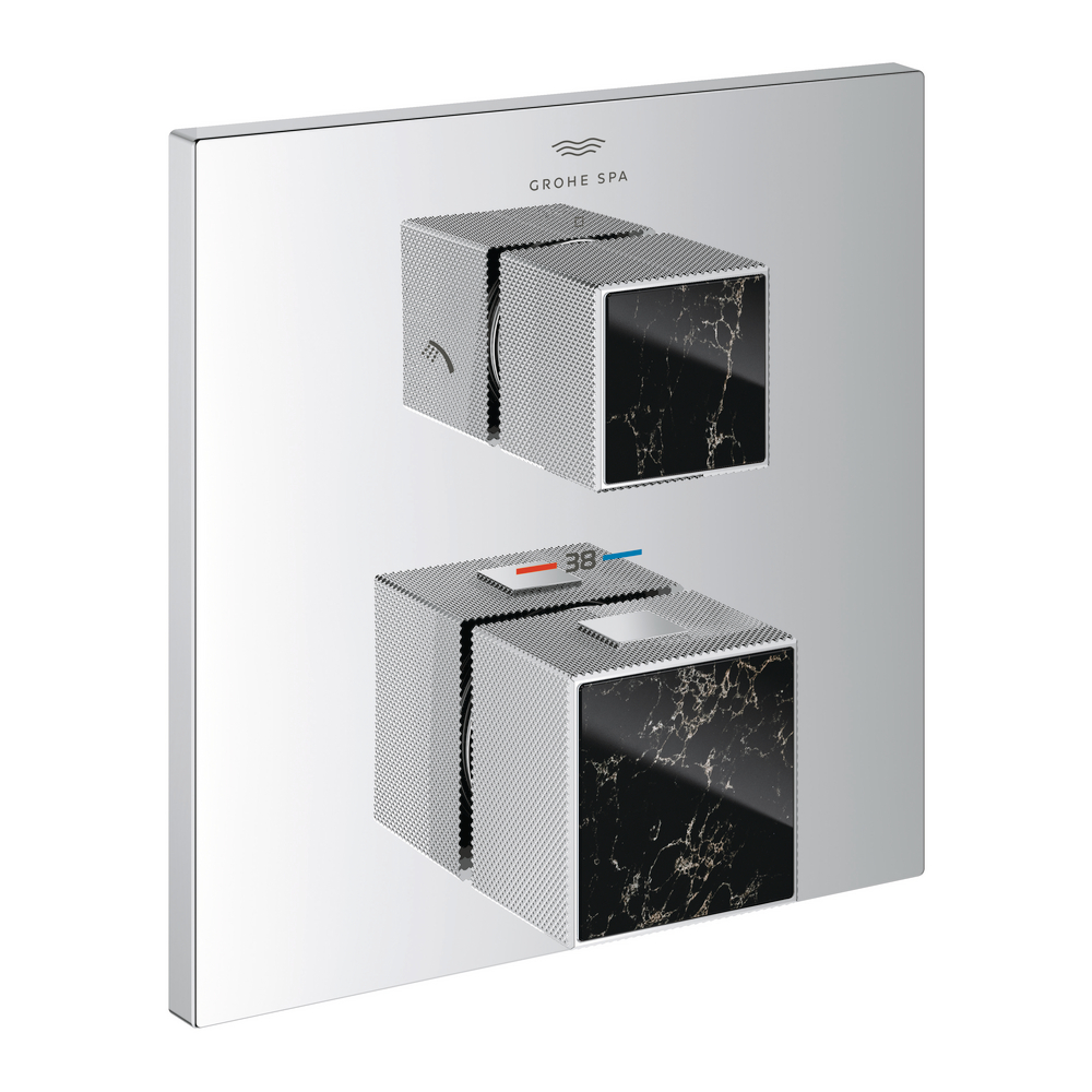 Thermostatic shower mixer for 2 outlets with integrated shut off/diverter valve