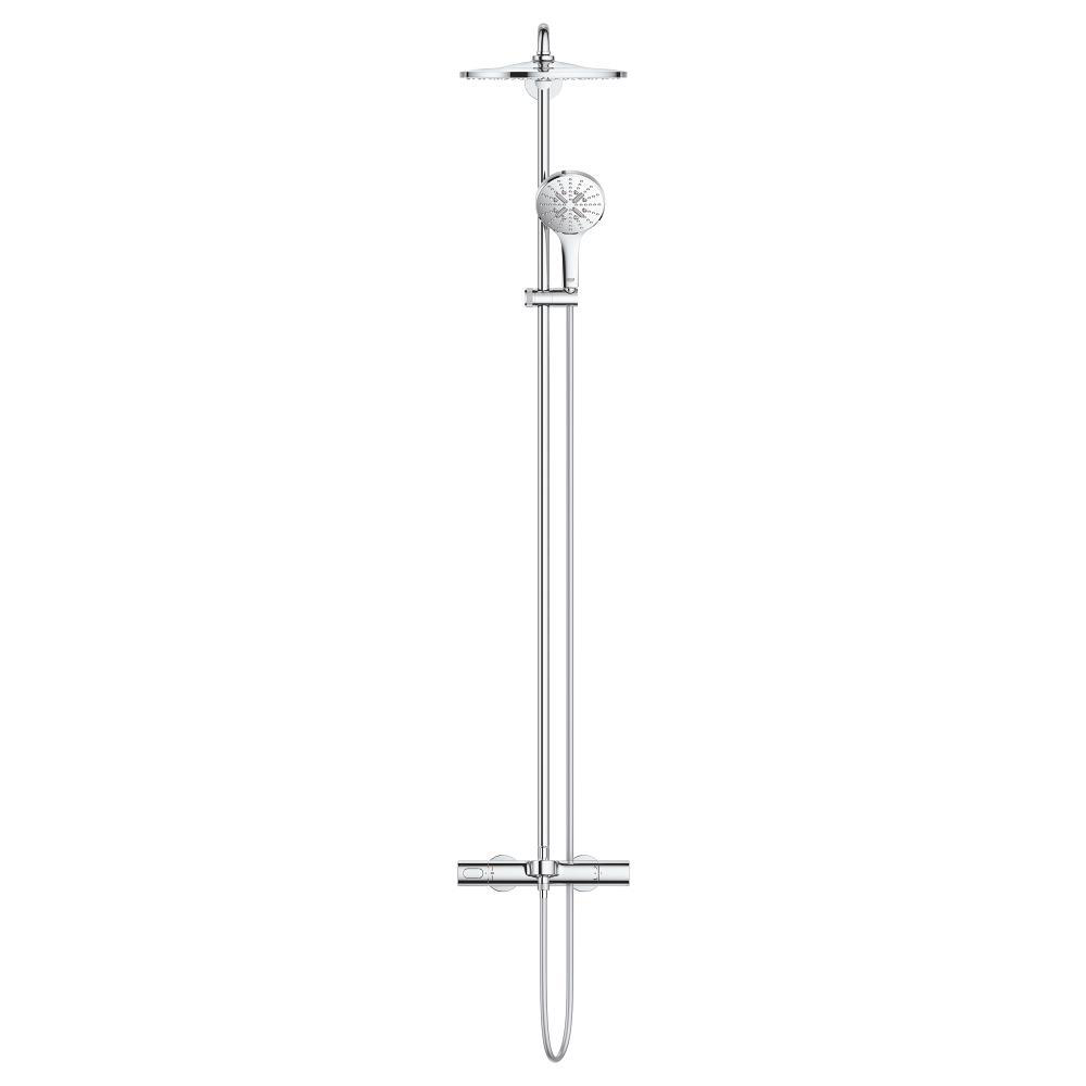 Shower system with bath thermostat for wall mounting